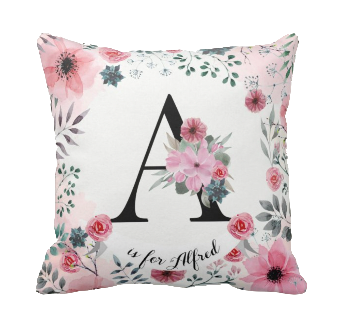 Pink Flower名字客製抱枕 Name Personlized Cushion-Pink Flower Design - HKGIFTFORU