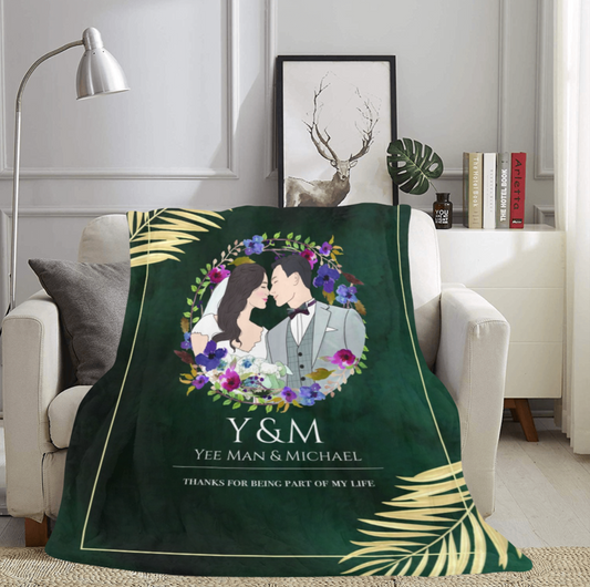 墨綠金葉插畫定制毛毯-Luxury Green with gold leaves illustration Custom Blanket - HKGIFTFORU