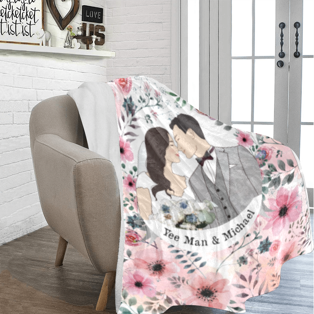 Pink Flower款式客製化毛毯 Pink Flower Frame- Custom Blanket with tailor-made illustration. - HKGIFTFORU