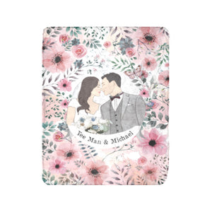 Pink Flower款式客製化毛毯 Pink Flower Frame- Custom Blanket with tailor-made illustration. - HKGIFTFORU
