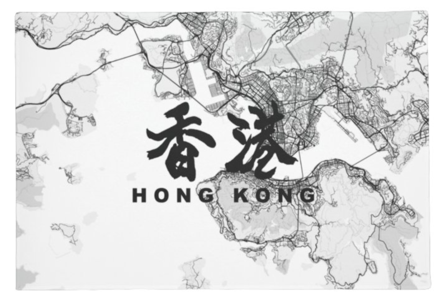 香港地圖黑白線條款式 文字定制地墊-Hong Kong Map Off white Doormat - HKGIFTFORU