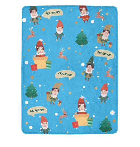聖誕禮物-客製化聖誕小精靈 頭像毛毯(藍色) Elf on the blanket-Customize Christmas Gift for friends Blue - HKGIFTFORU