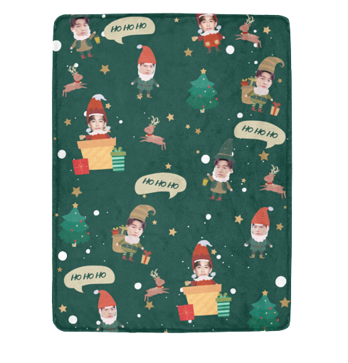 聖誕禮物-客製化聖誕小精靈 頭像毛毯(綠色) Elf on the blanket-Customize Christmas Gift for friends Green - HKGIFTFORU