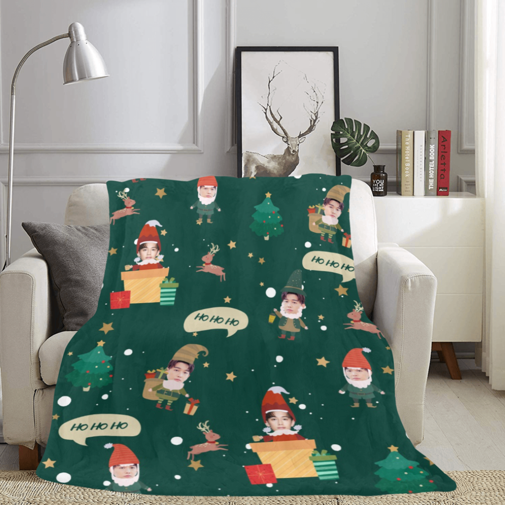 聖誕禮物-客製化聖誕小精靈 頭像毛毯(綠色) Elf on the blanket-Customize Christmas Gift for friends Green - HKGIFTFORU