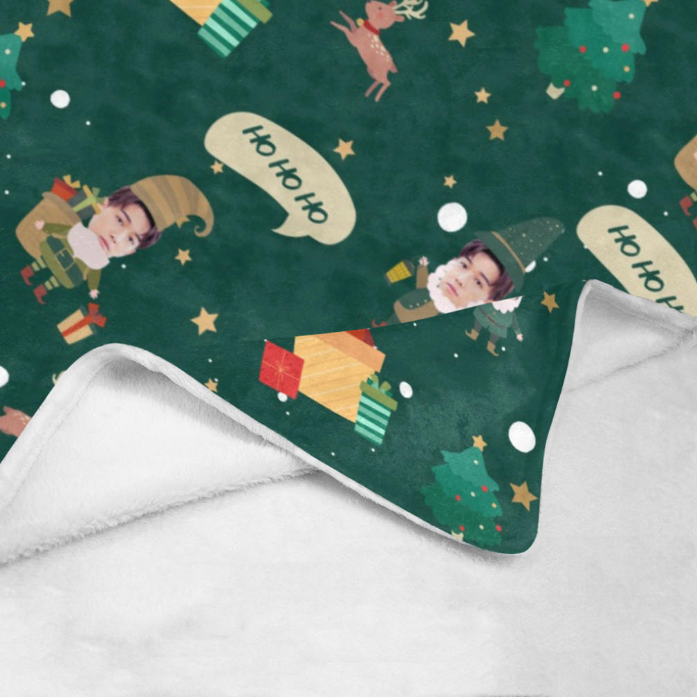 聖誕禮物-客製化聖誕小精靈 頭像毛毯(綠色) Elf on the blanket-Customize Christmas Gift for friends Green - HKGIFTFORU