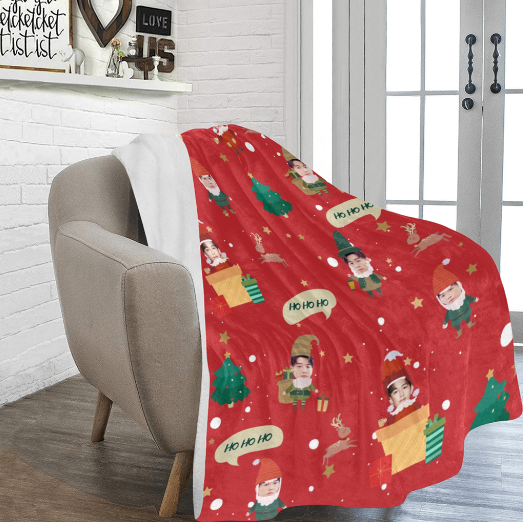 聖誕禮物-客製化聖誕小精靈 頭像毛毯(紅色) Elf on the blanket-Customize Christmas Gift for friends Red - HKGIFTFORU