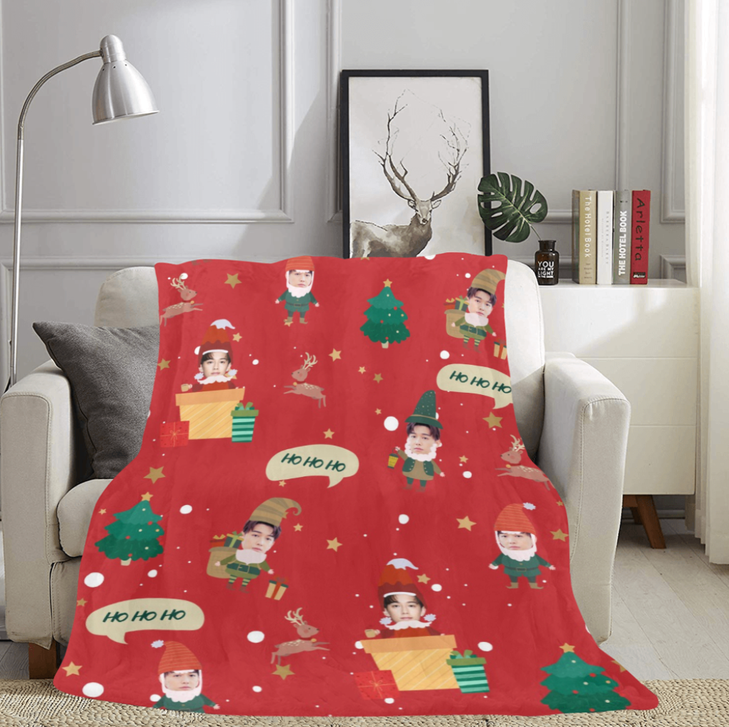聖誕禮物-客製化聖誕小精靈 頭像毛毯(紅色) Elf on the blanket-Customize Christmas Gift for friends Red - HKGIFTFORU