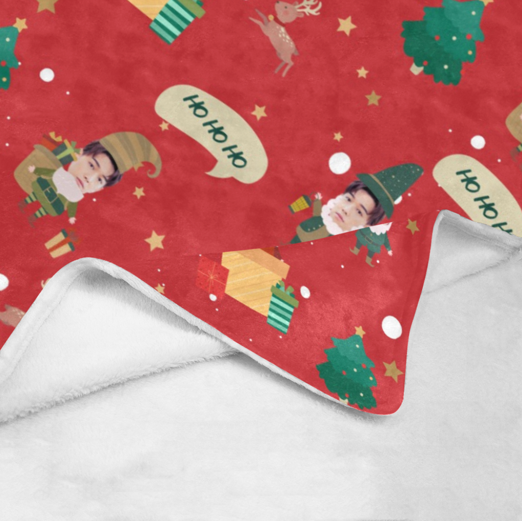 聖誕禮物-客製化聖誕小精靈 頭像毛毯(紅色) Elf on the blanket-Customize Christmas Gift for friends Red - HKGIFTFORU