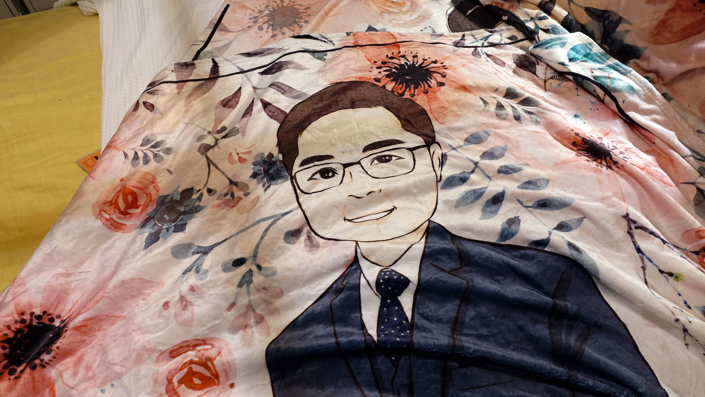 King & Queen x Pink Flower款式客製化插畫毛毯  King & Queen x Pink Flower Theme - Custom Blanket with tailor-made illustration. - HKGIFTFORU