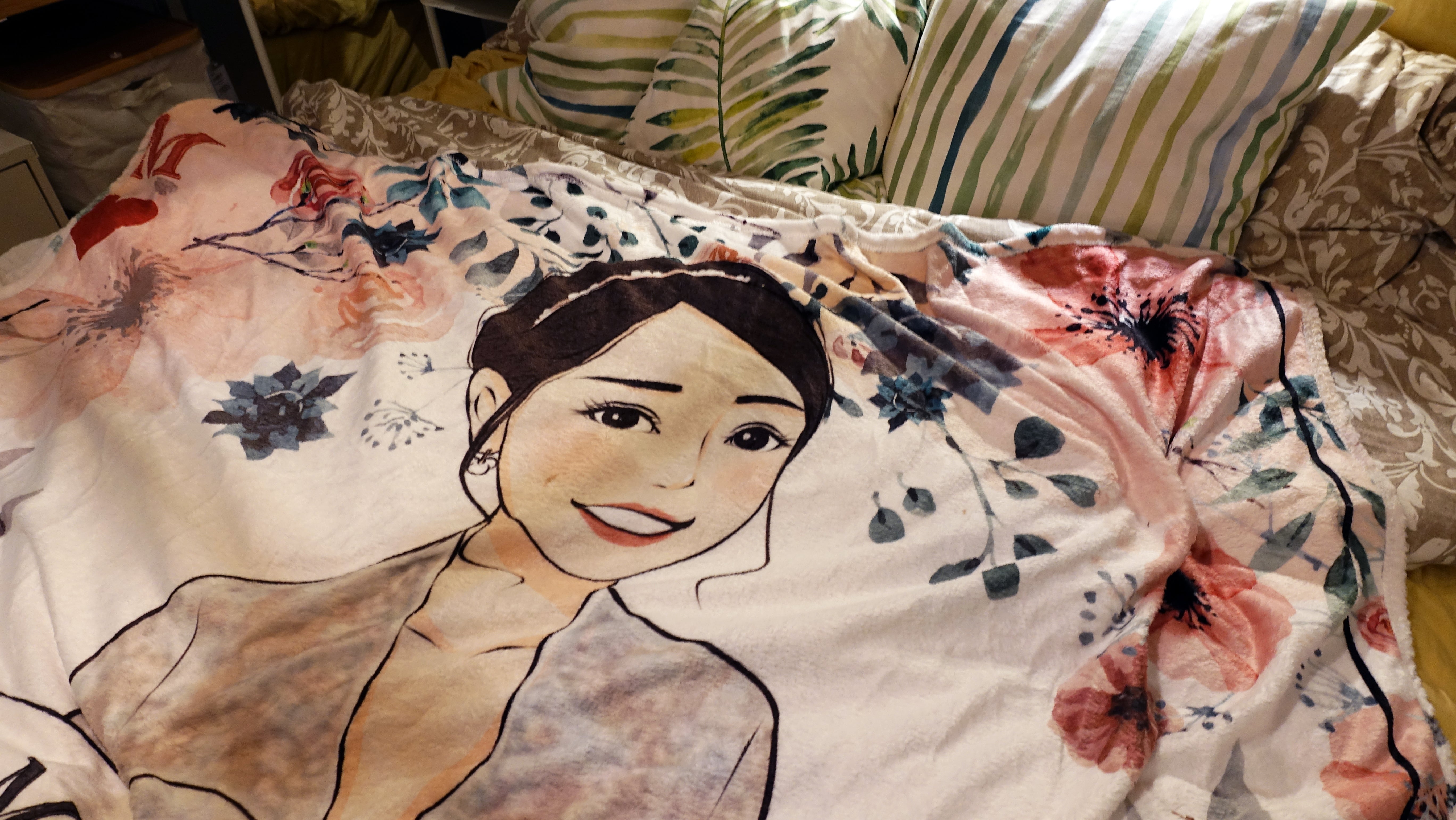 King & Queen x Pink Flower款式客製化插畫毛毯  King & Queen x Pink Flower Theme - Custom Blanket with tailor-made illustration. - HKGIFTFORU