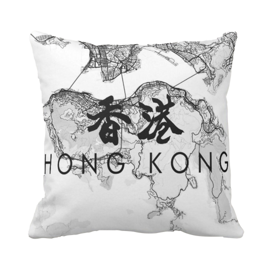 香港地圖黑白線條款式 文字定制-Hong Kong Map Off white Cushion - HKGIFTFORU