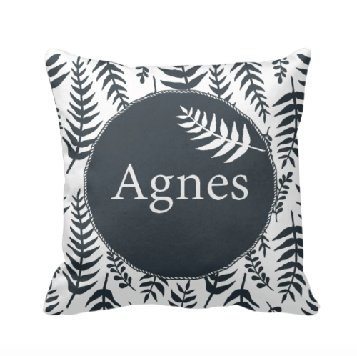 文青草文字定製抱枕-Grey Blue Leaves Name Customize Cushion - HKGIFTFORU