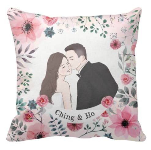 Pink Flower插畫客製抱枕 Illustration Cushion-Pink Flower - HKGIFTFORU