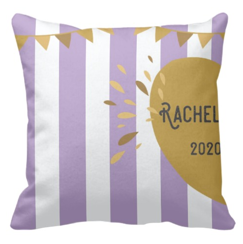 情侶紫色間條插畫抱枕-Purple Strip with Heart Cushion - HKGIFTFORU