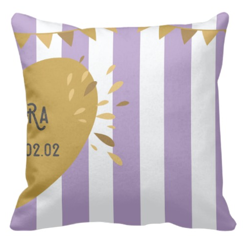 情侶紫色間條插畫抱枕-Purple Strip with Heart Cushion - HKGIFTFORU