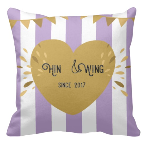 情侶紫色間條插畫抱枕-Purple Strip with Heart Cushion - HKGIFTFORU