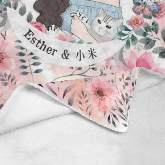 Pink Flower款式客製化毛毯 Pink Flower Frame- Custom Blanket with tailor-made illustration. - HKGIFTFORU