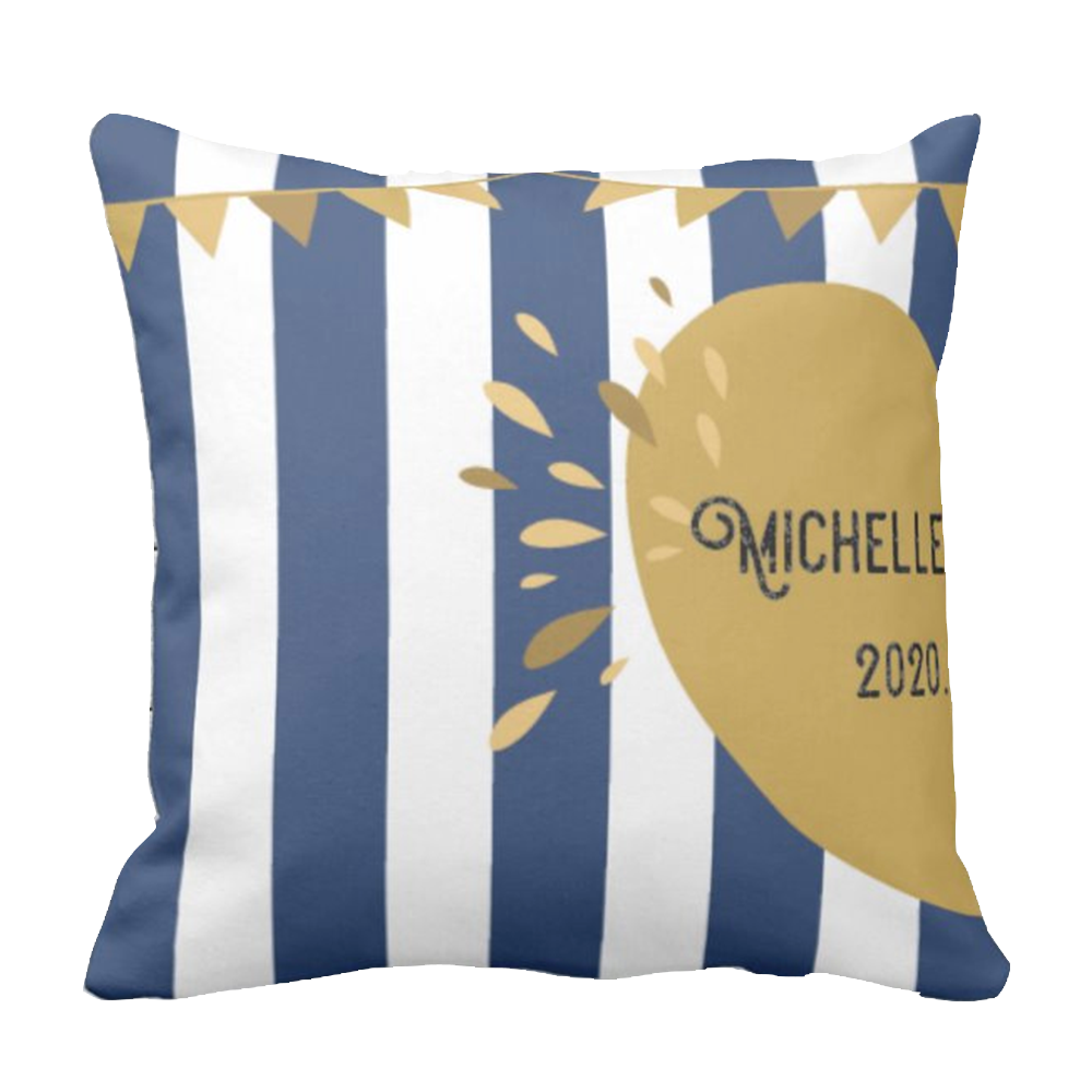 情侶藍色間插畫款式客製抱枕-Blue Strip Customize Cushion - HKGIFTFORU