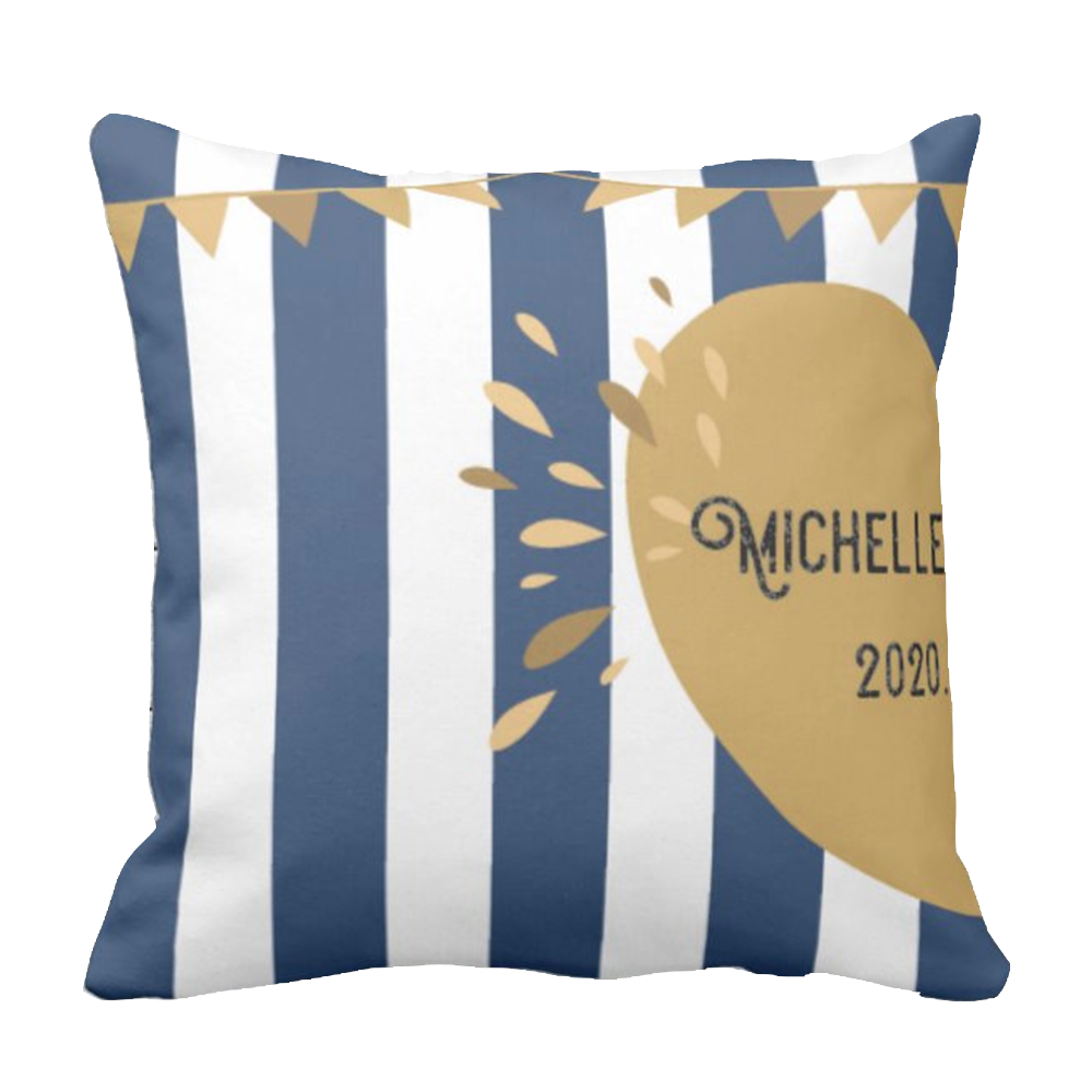 情侶藍色間插畫款式客製抱枕-Blue Strip Customize Cushion - HKGIFTFORU