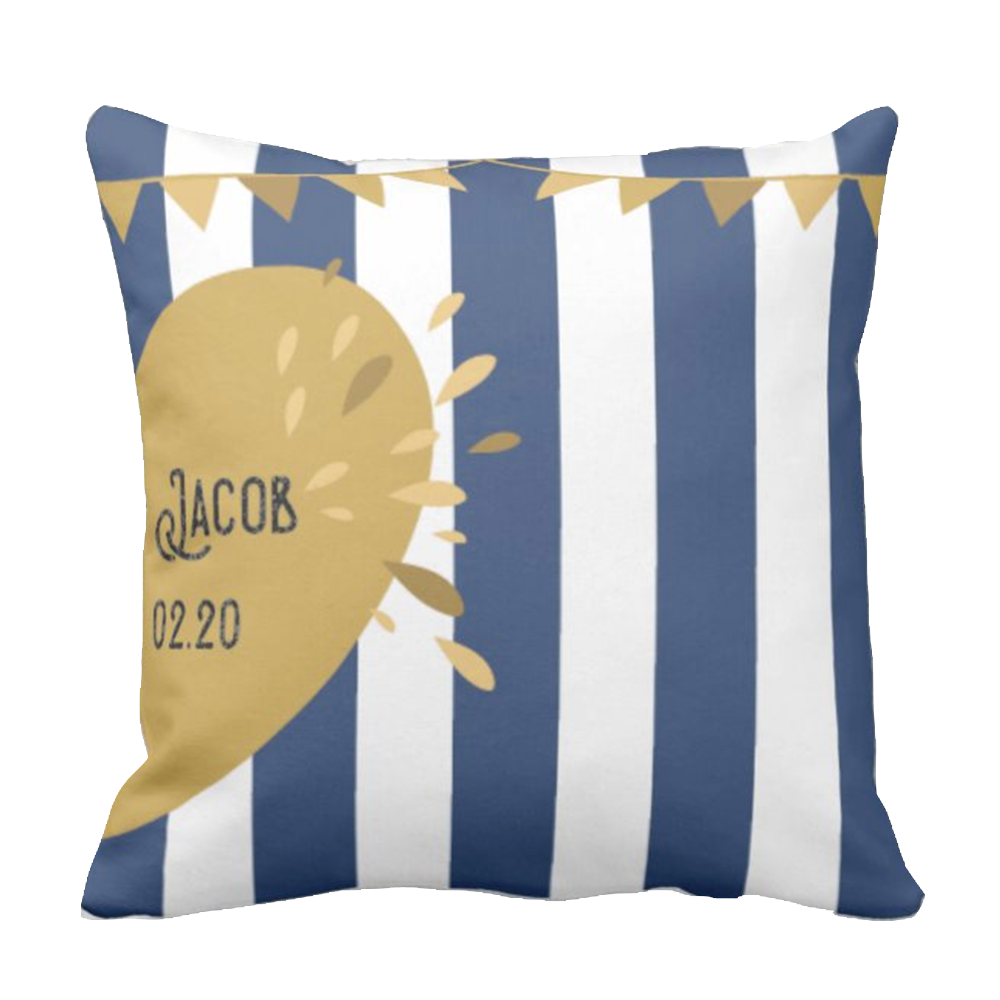 情侶藍色間插畫款式客製抱枕-Blue Strip Customize Cushion - HKGIFTFORU