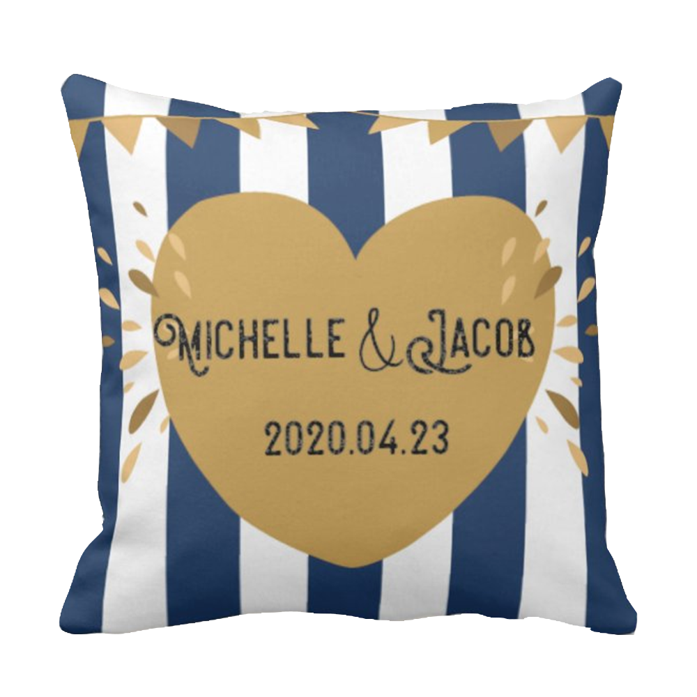 情侶藍色間插畫款式客製抱枕-Blue Strip Customize Cushion - HKGIFTFORU