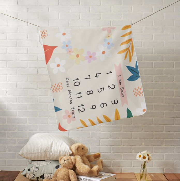 個人化嬰兒成長記錄背景布(Floral款式) -Customize Baby milestone blanket (Floral Design) - HKGIFTFORU