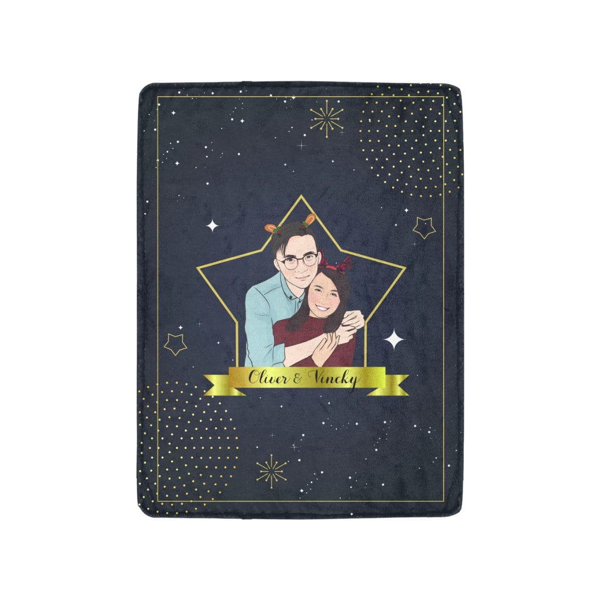 深藍星星款式客製化插畫毛毯 Star in dark blue sky- Custom Blanket with tailor-made illustration. - HKGIFTFORU