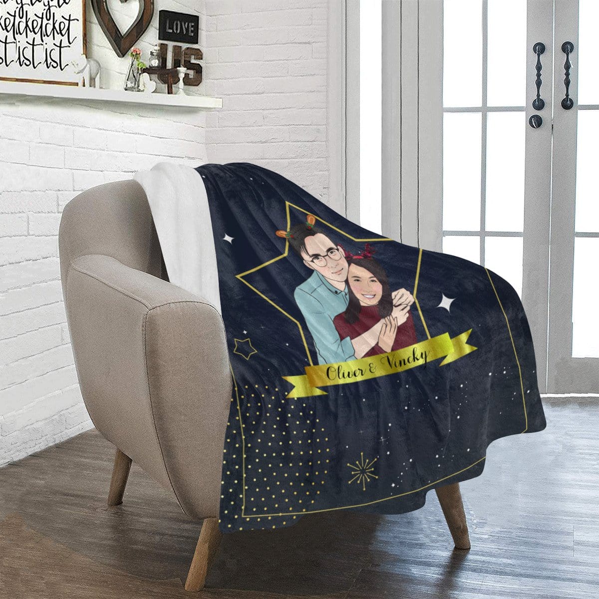 深藍星星款式客製化插畫毛毯 Star in dark blue sky- Custom Blanket with tailor-made illustration. - HKGIFTFORU