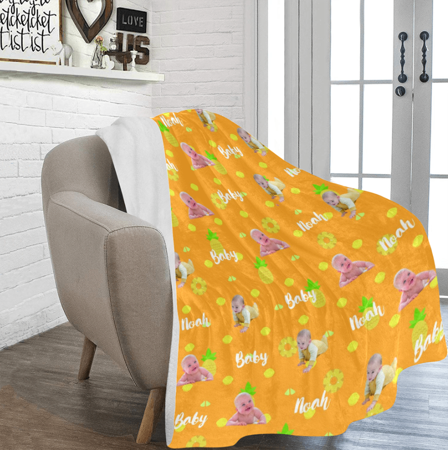 小菠蘿圖案照片客製毛毯 可自定背景色  Custom Photo Blanket with Pineapple theme - HKGIFTFORU