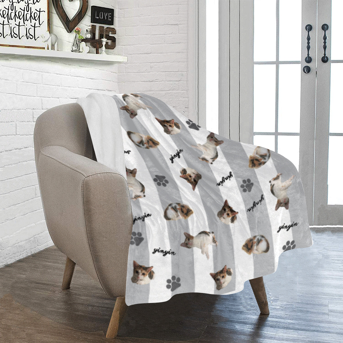 寵物或人像間條客製毛毯冷毛毯 Pet & Stiped pattern- Custom Blanket with tailor-made gift - HKGIFTFORU