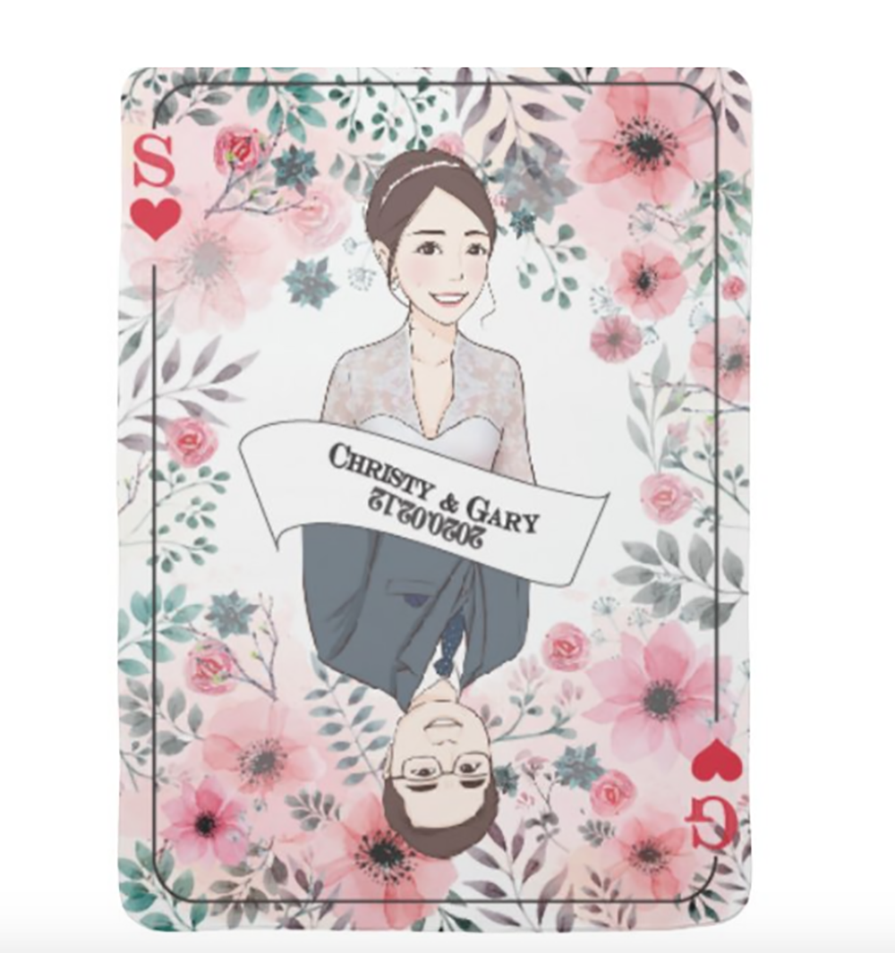 King & Queen x Pink Flower款式客製化插畫毛毯  King & Queen x Pink Flower Theme - Custom Blanket with tailor-made illustration. - HKGIFTFORU