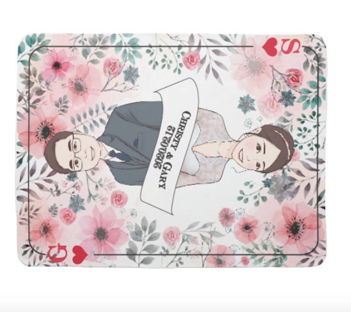 King & Queen x Pink Flower款式客製化插畫毛毯  King & Queen x Pink Flower Theme - Custom Blanket with tailor-made illustration. - HKGIFTFORU