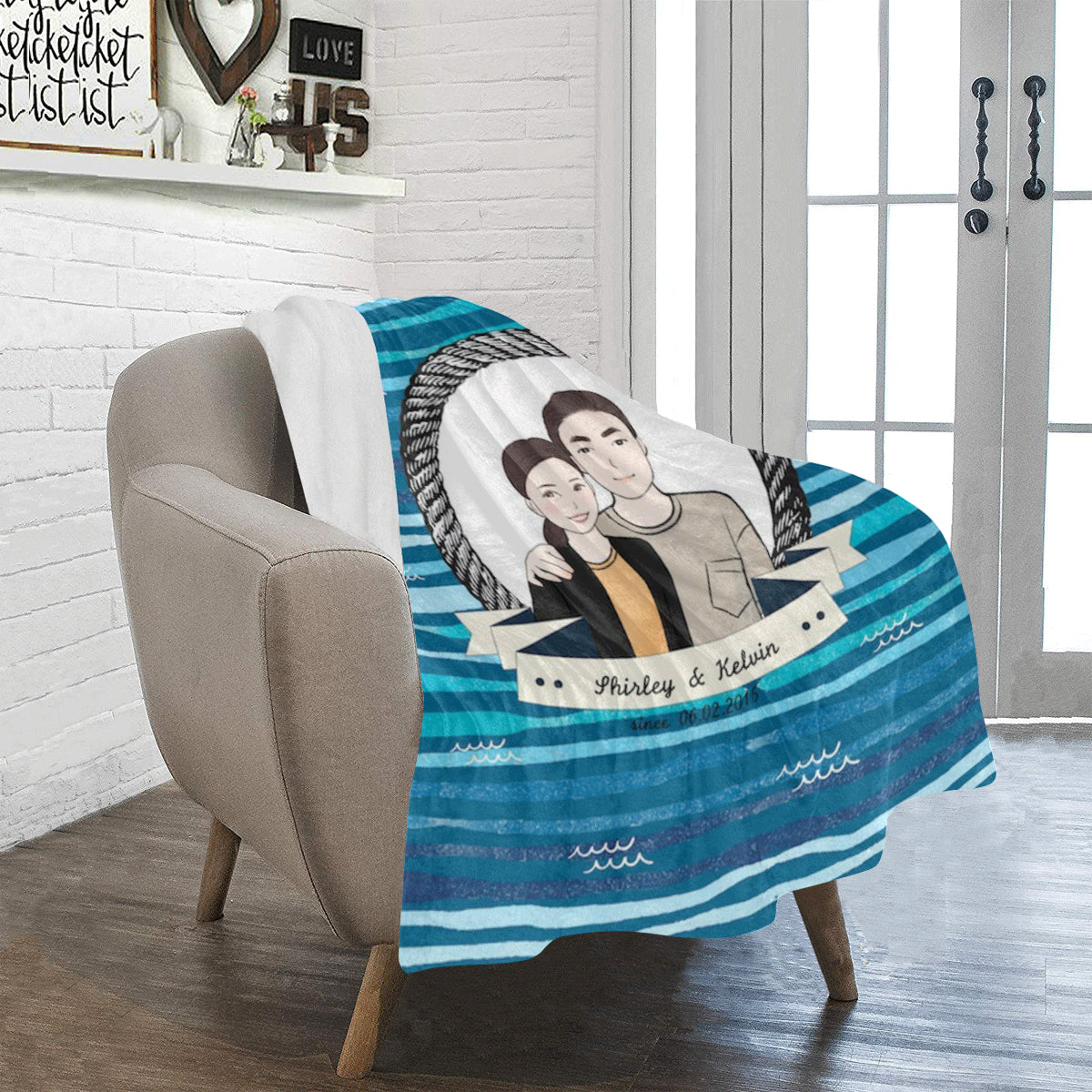 Marina Wave款式客製化插畫毛毯 Marina Wave- Custom Blanket with tailor-made illustration. - HKGIFTFORU