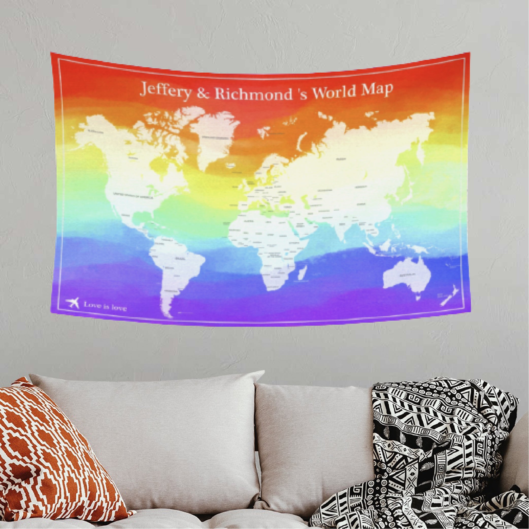 個人化藝術掛布-世界地圖(彩虹LGBT支持)-World map with Rainbow design LGBT support - HKGIFTFORU